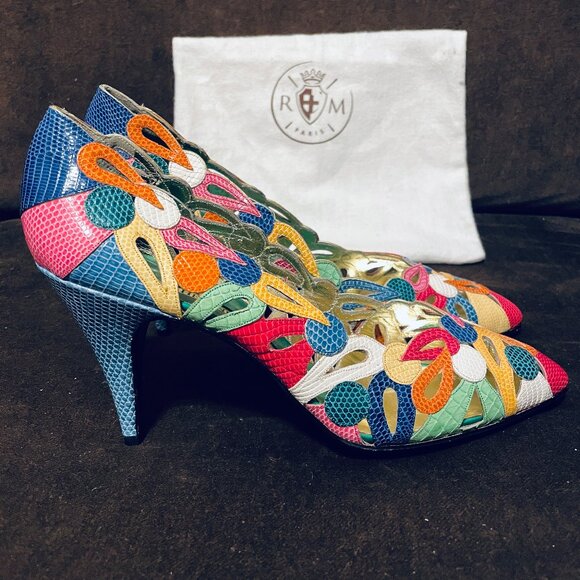 HELENE ARPELS COUTURE 9B Kaleidescope Colorful! SNAKESKIN & Leather 39 EUR - Picture 1 of 11